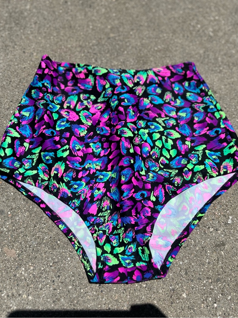 Rave Wonderland High-Waist Neon Leopard Print Bikini Bottoms size S/M
